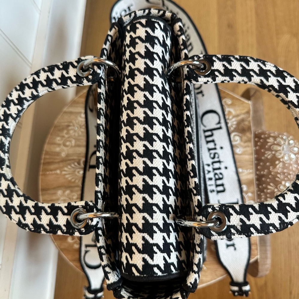 Christian Dior Lady D-Lite Bag Houndstooth Black White Medium Handbag Purse - Picture 16 of 16